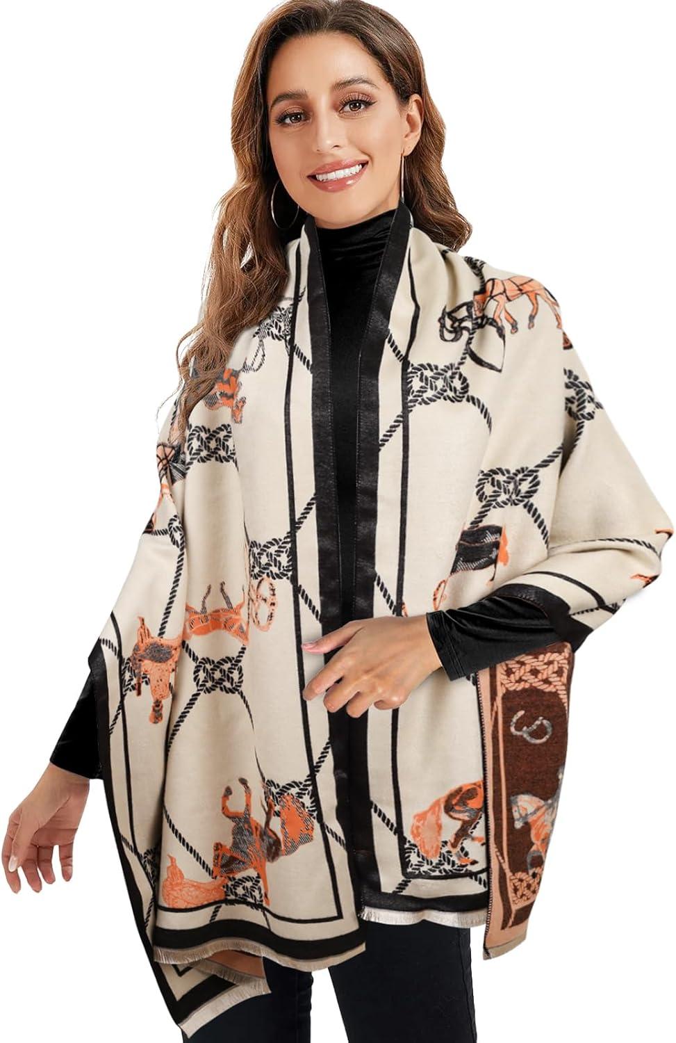 imageEXTREE Scarfs for Women Pashmina Silky Shawl Wrap for Evening Dressing Blanket Open Front Poncho CapeBeige Orange