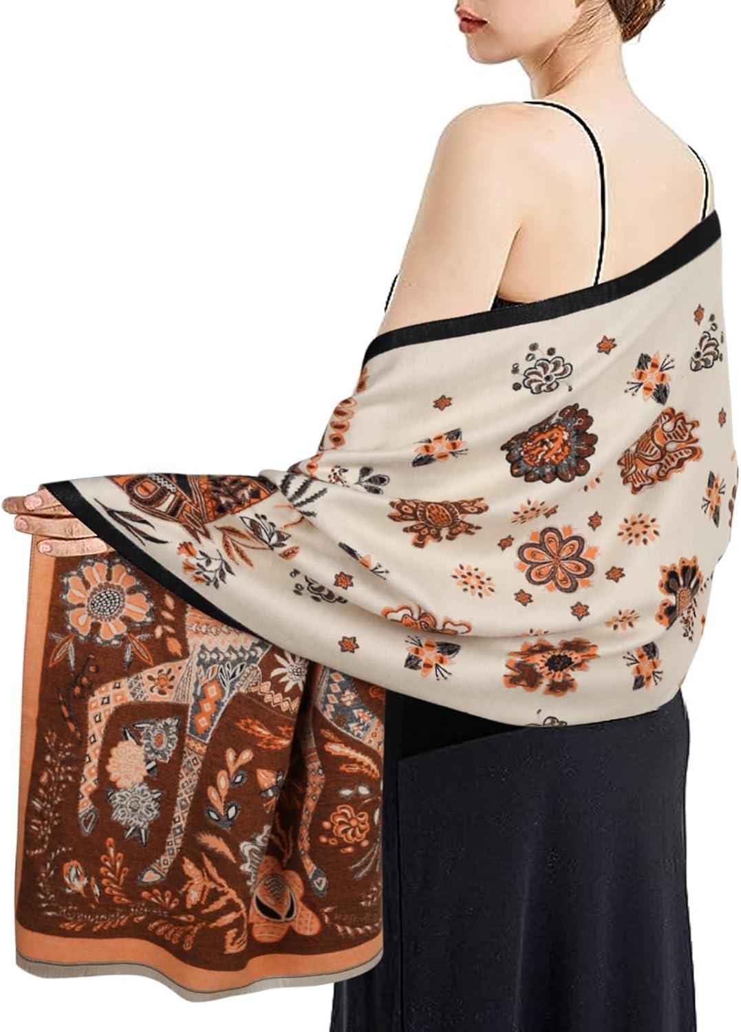 imageEXTREE Scarfs for Women Pashmina Silky Shawl Wrap for Evening Dressing Blanket Open Front Poncho CapeBeige Orange One
