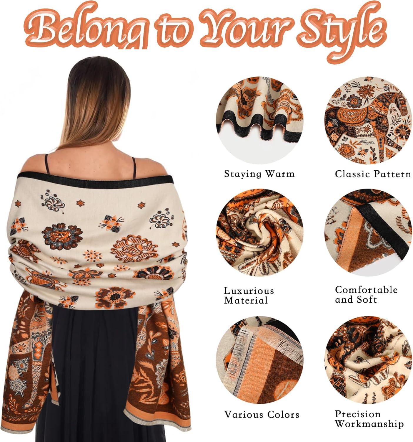 imageEXTREE Scarfs for Women Pashmina Silky Shawl Wrap for Evening Dressing Blanket Open Front Poncho CapeBeige Orange One