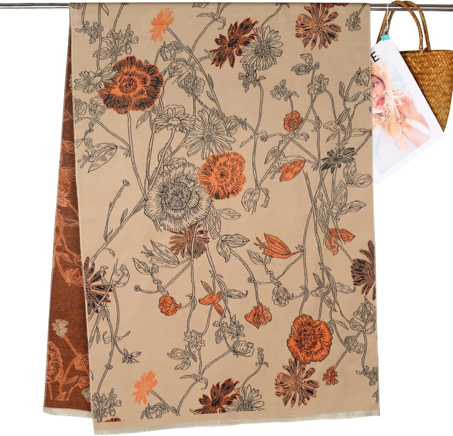 imageEXTREE Scarfs for Women Pashmina Silky Shawl Wrap for Evening Dressing Blanket Open Front Poncho CapeBeige Peony