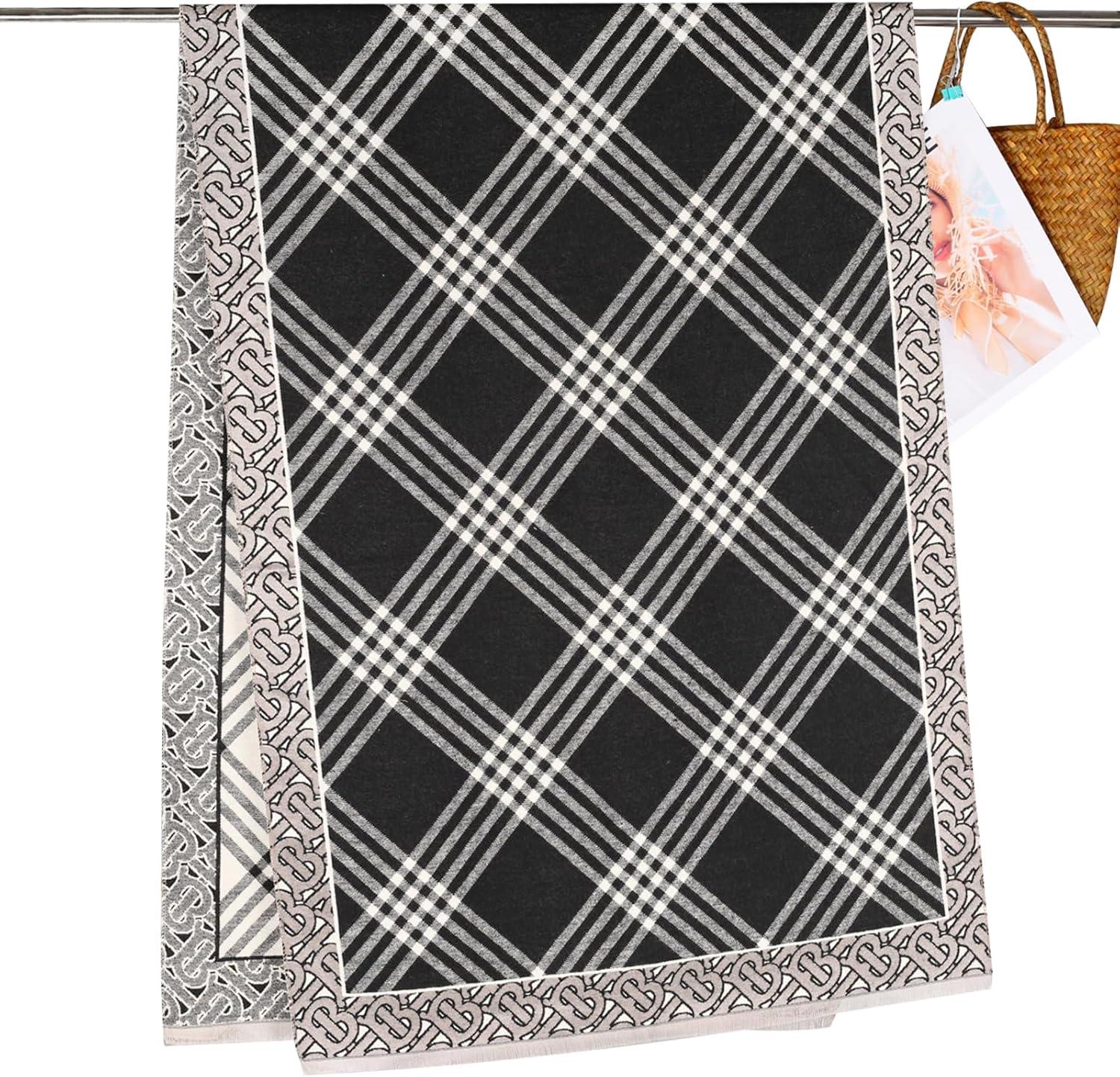 imageEXTREE Scarfs for Women Pashmina Silky Shawl Wrap for Evening Dressing Blanket Open Front Poncho CapeBlack Classic Check