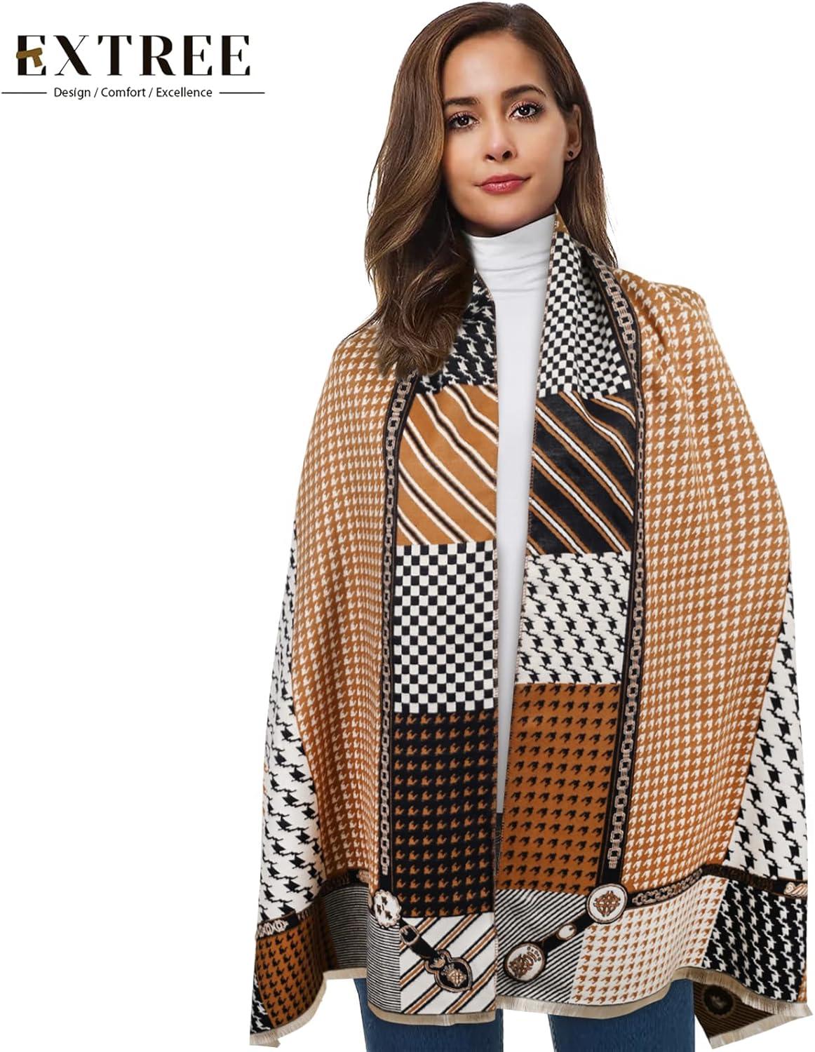 imageEXTREE Scarfs for Women Pashmina Silky Shawl Wrap for Evening Dressing Blanket Open Front Poncho CapeBlack Coffee