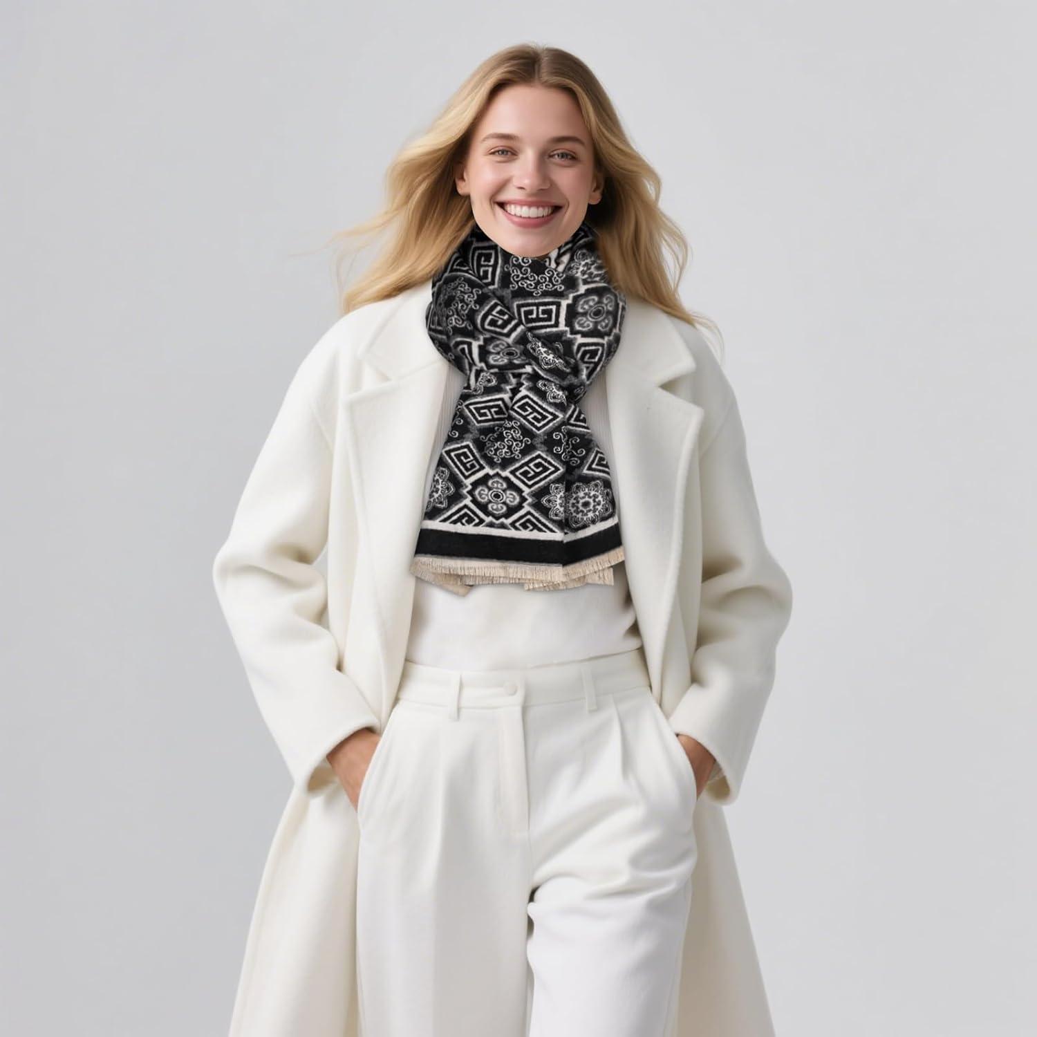 imageEXTREE Scarfs for Women Pashmina Silky Shawl Wrap for Evening Dressing Blanket Open Front Poncho CapeBlack and Stylish