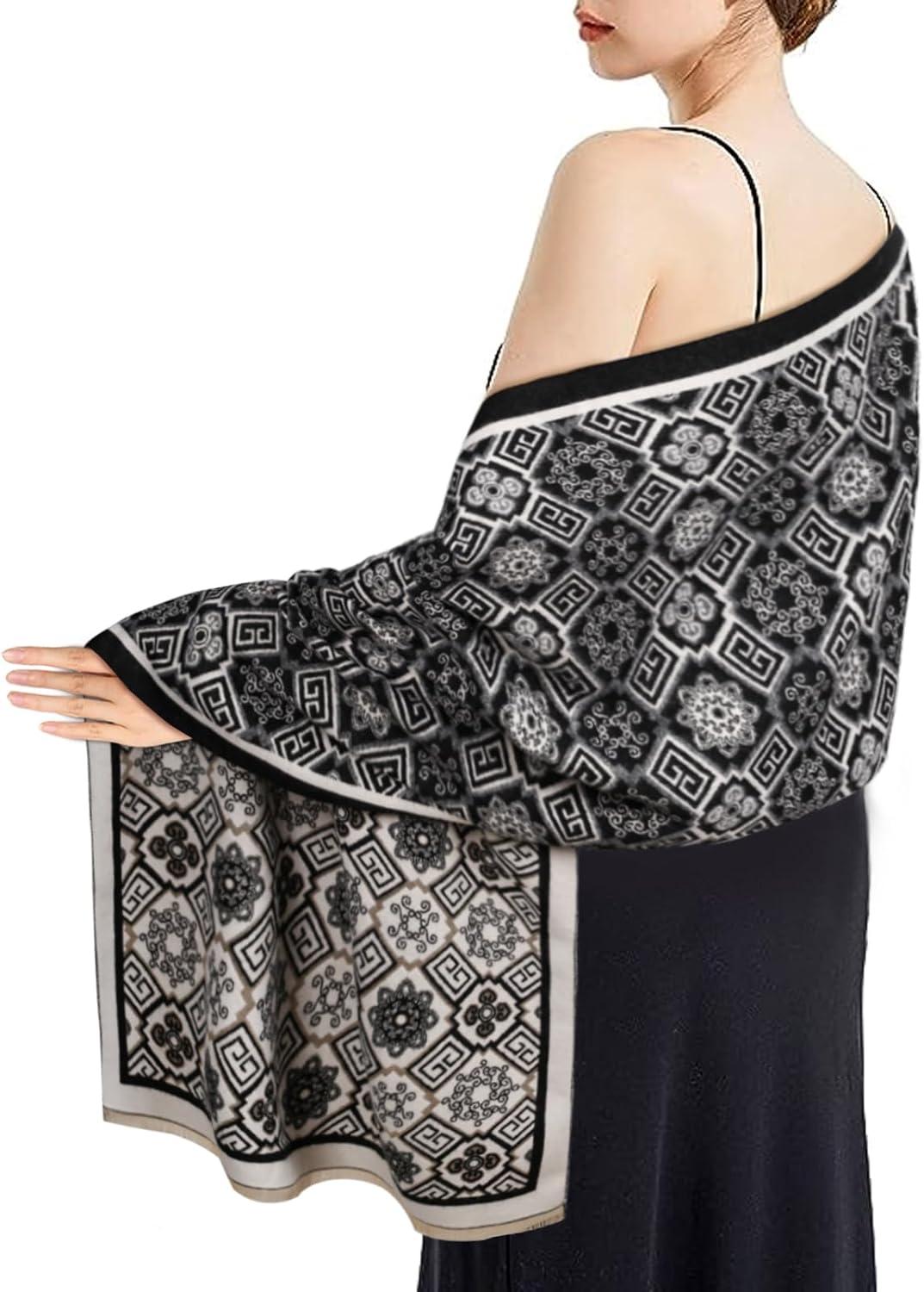 imageEXTREE Scarfs for Women Pashmina Silky Shawl Wrap for Evening Dressing Blanket Open Front Poncho CapeBlack and Stylish