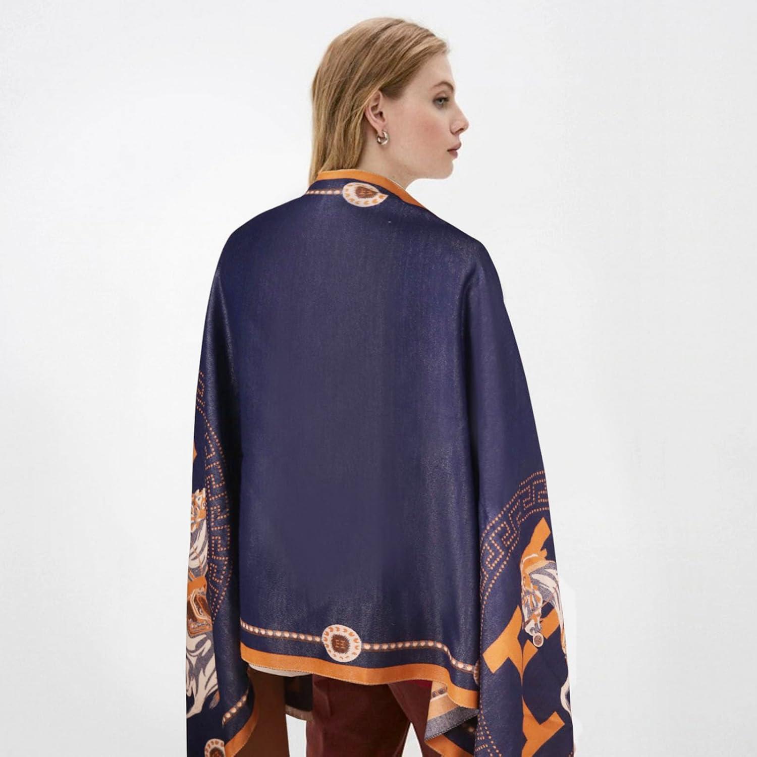 imageEXTREE Scarfs for Women Pashmina Silky Shawl Wrap for Evening Dressing Blanket Open Front Poncho CapeBlue Round Carriage