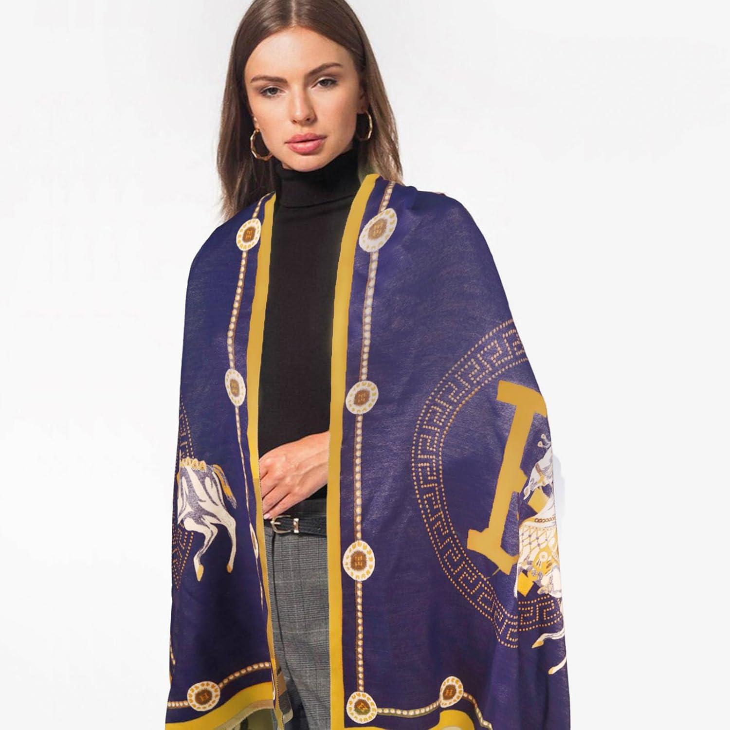 imageEXTREE Scarfs for Women Pashmina Silky Shawl Wrap for Evening Dressing Blanket Open Front Poncho CapeBlue Round Carriage