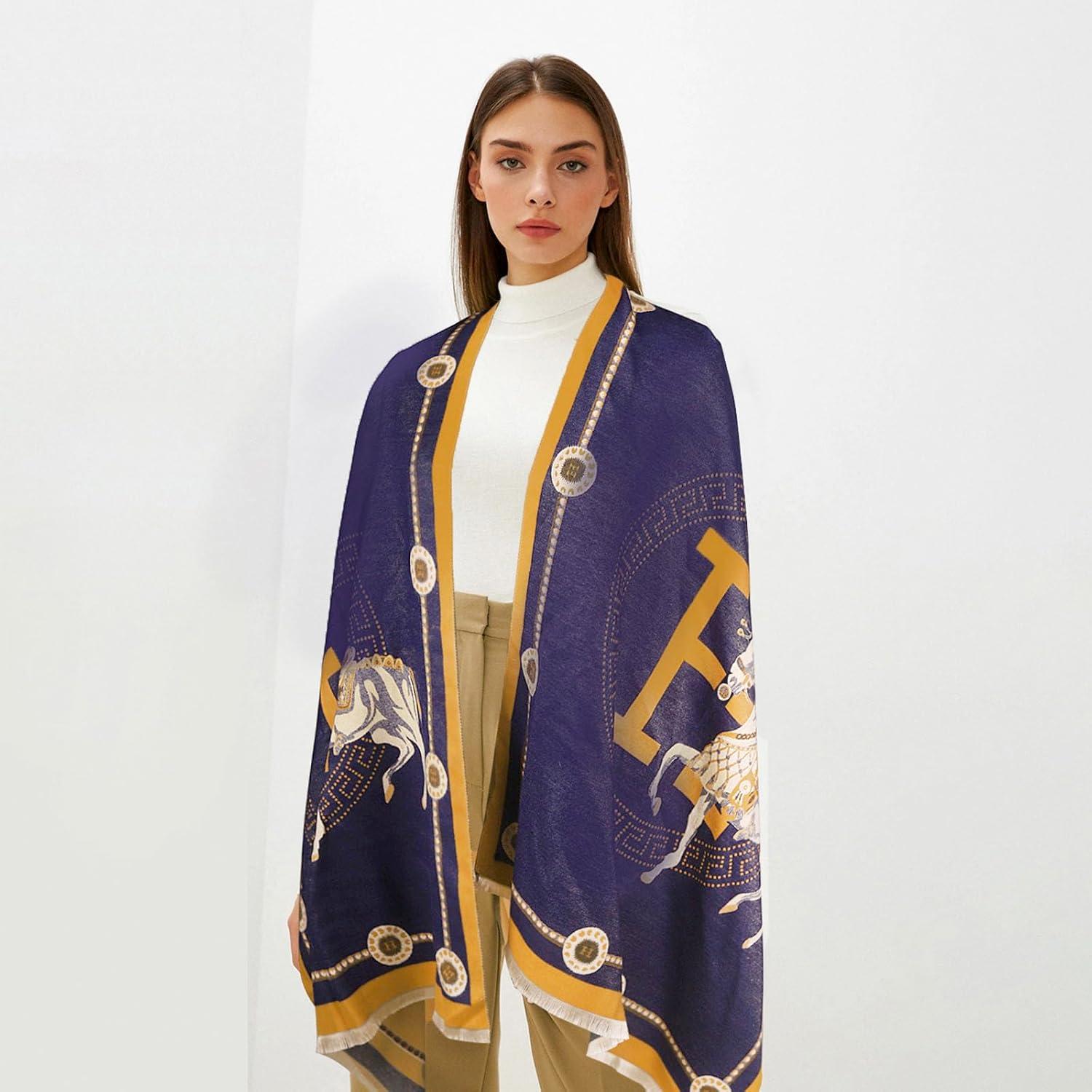 imageEXTREE Scarfs for Women Pashmina Silky Shawl Wrap for Evening Dressing Blanket Open Front Poncho CapeBlue Round Carriage