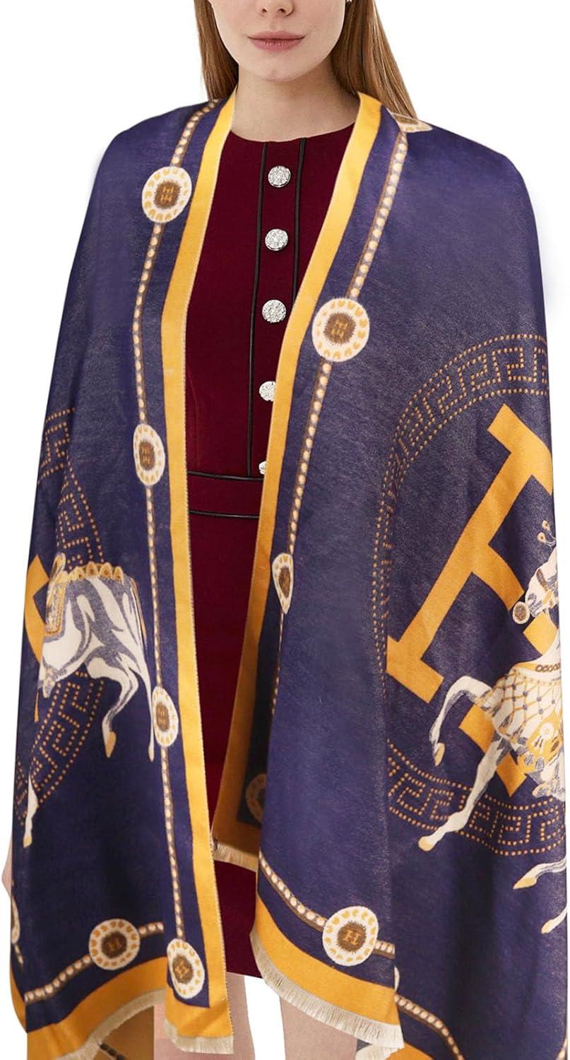 imageEXTREE Scarfs for Women Pashmina Silky Shawl Wrap for Evening Dressing Blanket Open Front Poncho CapeBlue Round Carriage