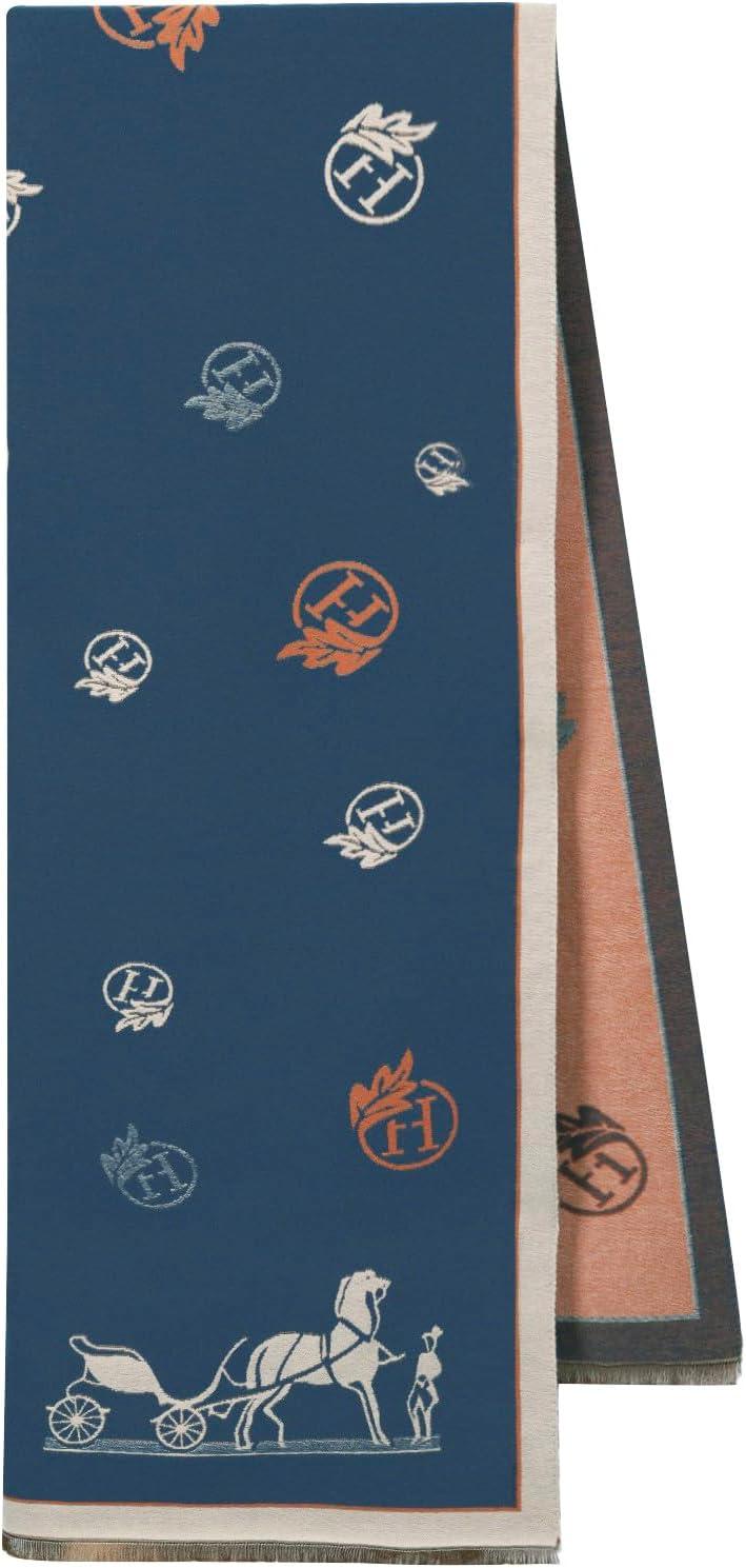 imageEXTREE Scarfs for Women Pashmina Silky Shawl Wrap for Evening Dressing Blanket Open Front Poncho CapeBlue and Brown Double Sided Multi Royal Horse