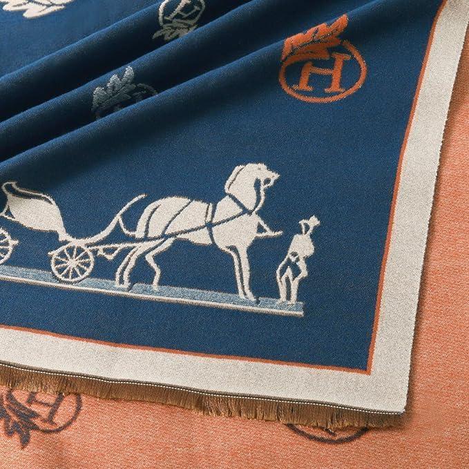 imageEXTREE Scarfs for Women Pashmina Silky Shawl Wrap for Evening Dressing Blanket Open Front Poncho CapeBlue and Brown Double Sided Multi Royal Horse