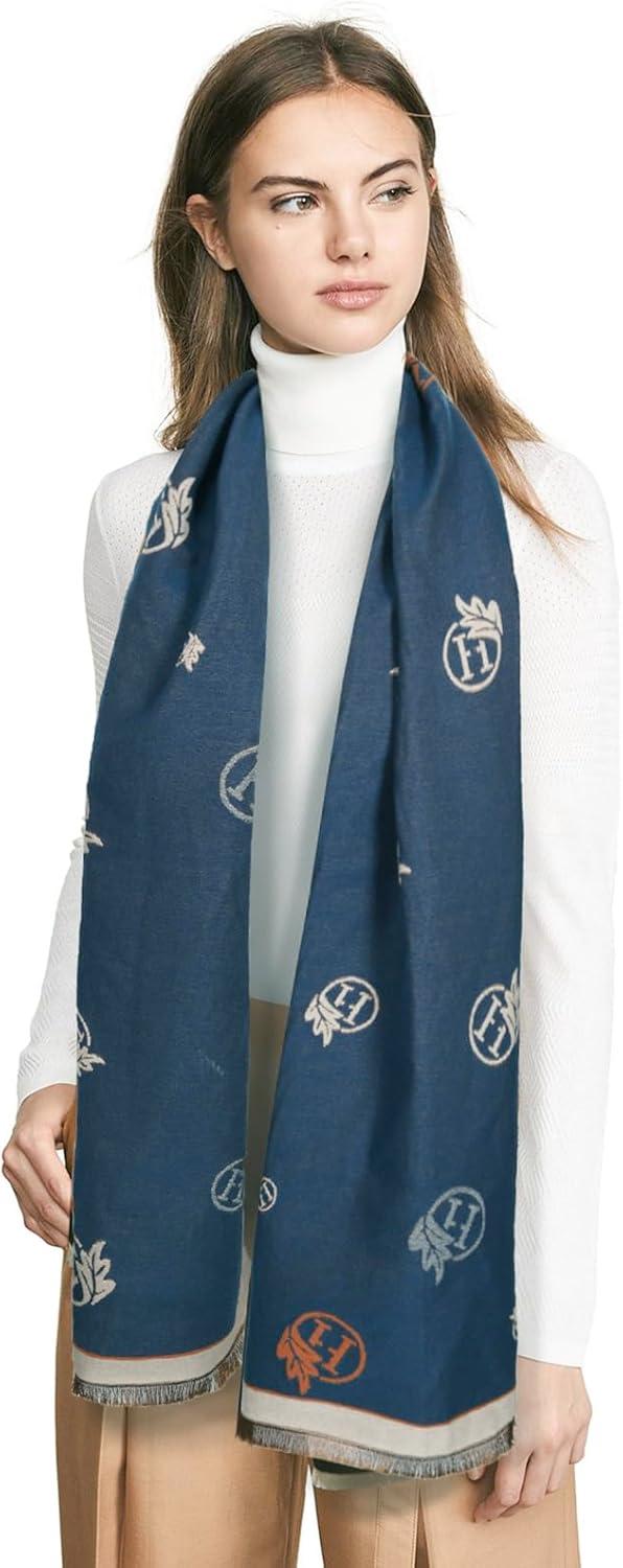 imageEXTREE Scarfs for Women Pashmina Silky Shawl Wrap for Evening Dressing Blanket Open Front Poncho CapeBlue and Brown Double Sided Multi Royal Horse