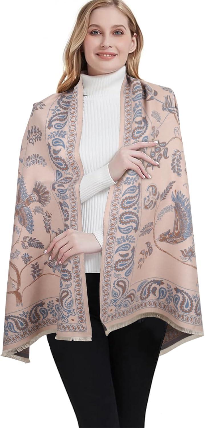 imageEXTREE Scarfs for Women Pashmina Silky Shawl Wrap for Evening Dressing Blanket Open Front Poncho CapeBluebird Pink