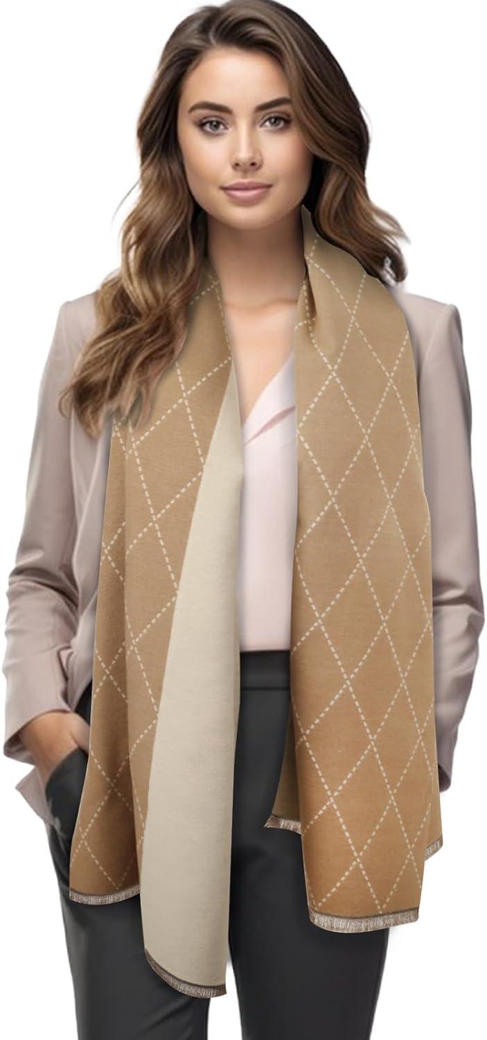 imageEXTREE Scarfs for Women Pashmina Silky Shawl Wrap for Evening Dressing Blanket Open Front Poncho CapeCamellia Khaki