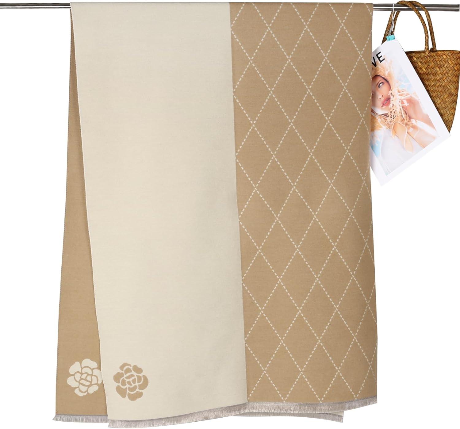 imageEXTREE Scarfs for Women Pashmina Silky Shawl Wrap for Evening Dressing Blanket Open Front Poncho CapeCamellia Khaki