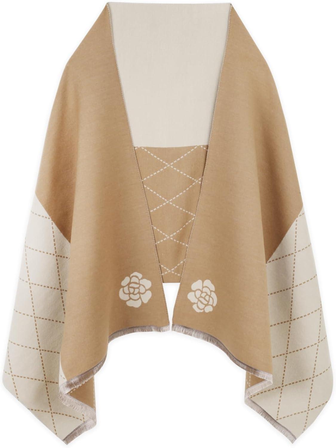 imageEXTREE Scarfs for Women Pashmina Silky Shawl Wrap for Evening Dressing Blanket Open Front Poncho CapeCamellia Khaki