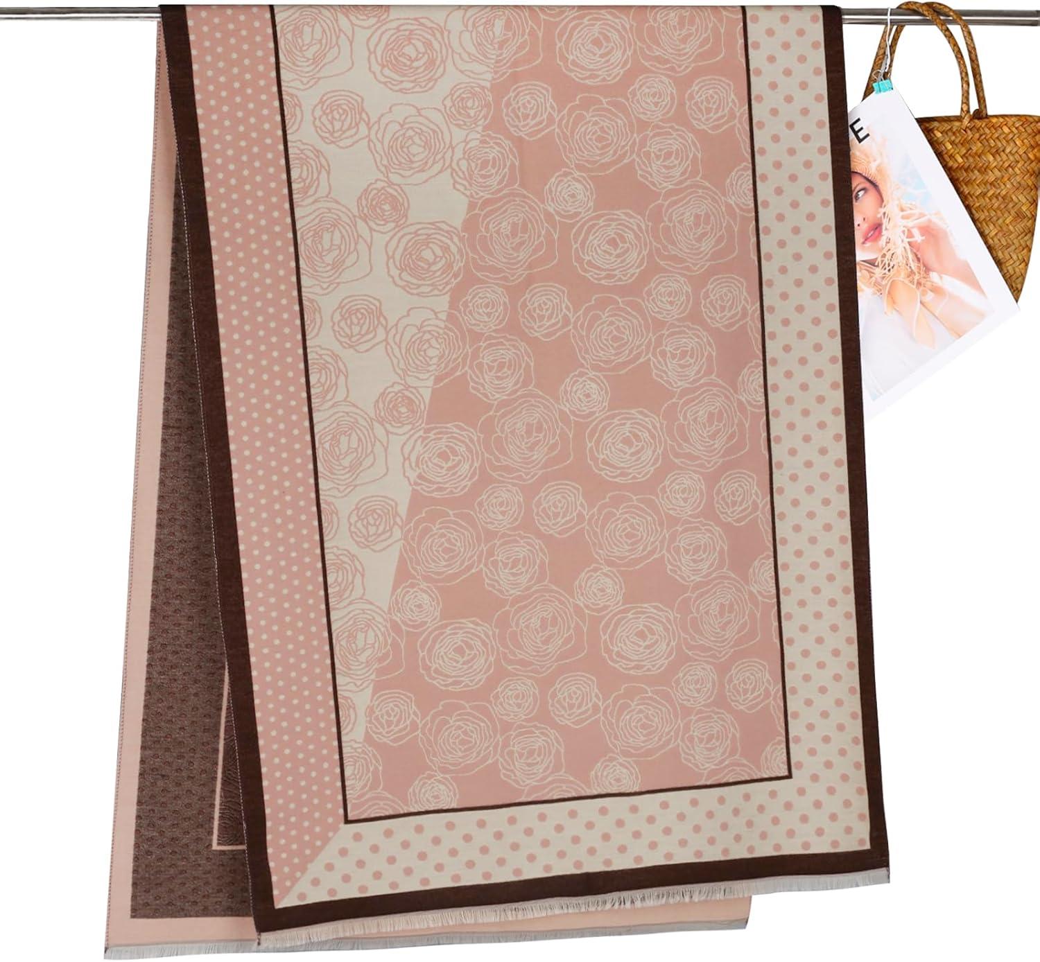 imageEXTREE Scarfs for Women Pashmina Silky Shawl Wrap for Evening Dressing Blanket Open Front Poncho CapeCamellia Powder Coffee