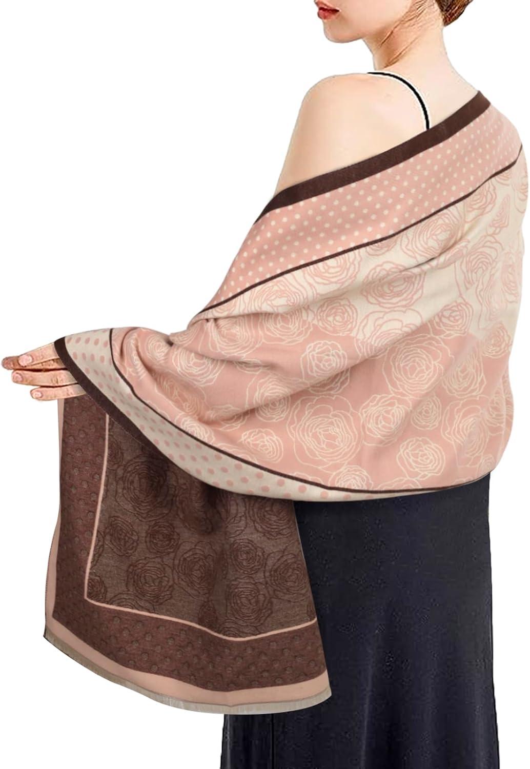imageEXTREE Scarfs for Women Pashmina Silky Shawl Wrap for Evening Dressing Blanket Open Front Poncho CapeCamellia Powder Coffee