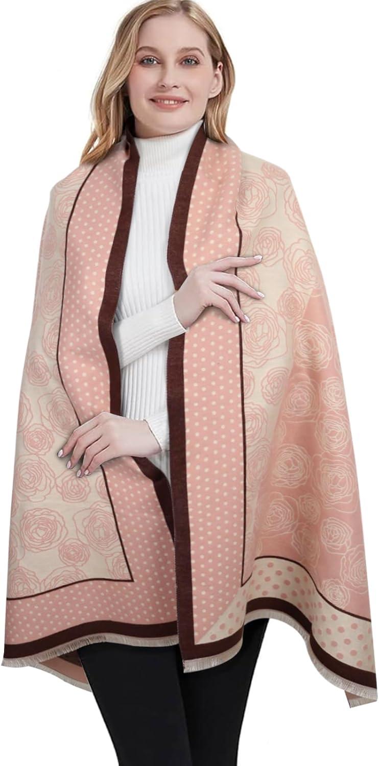 imageEXTREE Scarfs for Women Pashmina Silky Shawl Wrap for Evening Dressing Blanket Open Front Poncho CapeCamellia Powder Coffee