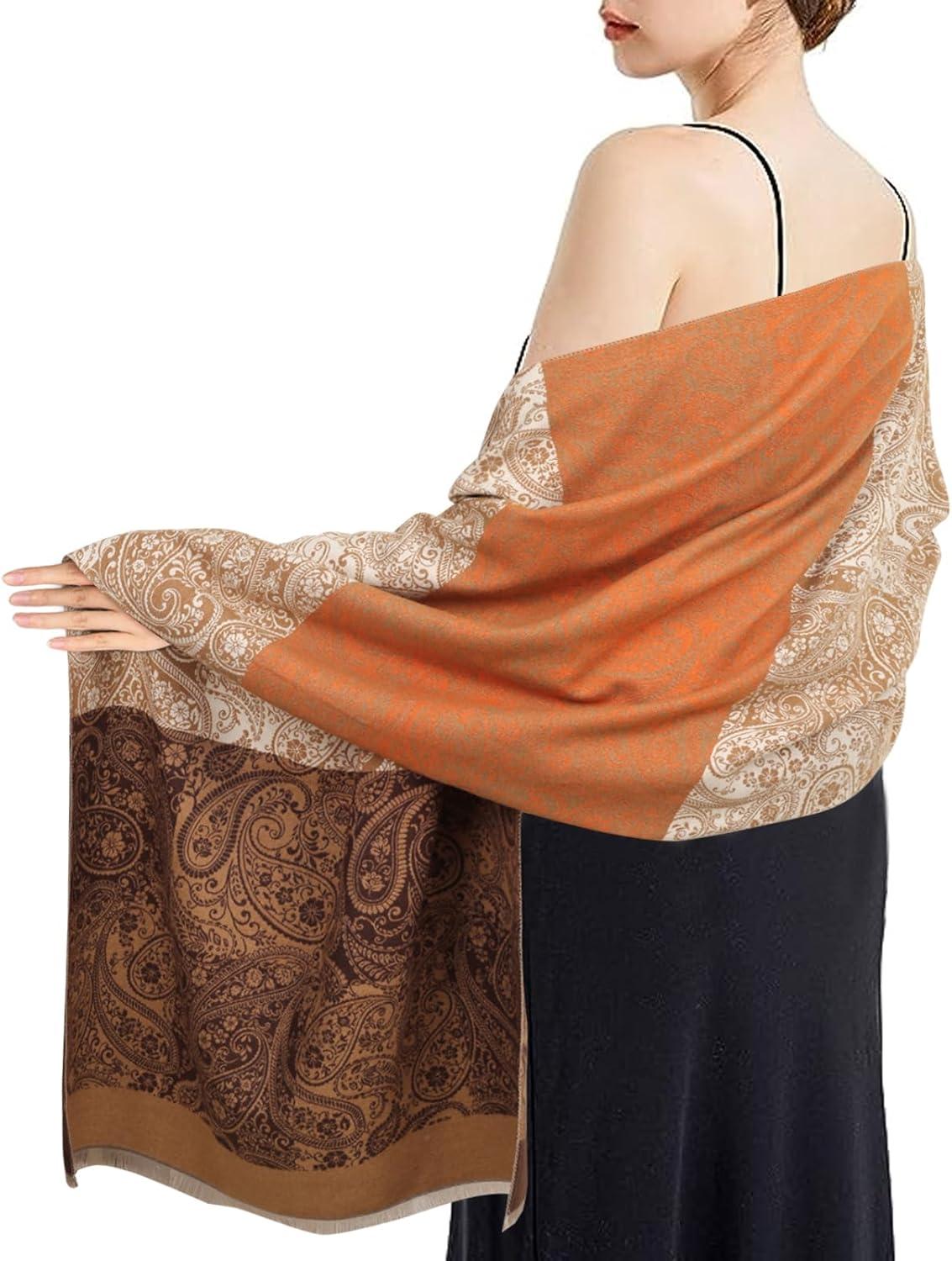 imageEXTREE Scarfs for Women Pashmina Silky Shawl Wrap for Evening Dressing Blanket Open Front Poncho CapeCashew Brown