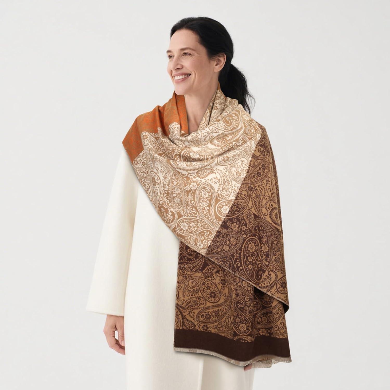 imageEXTREE Scarfs for Women Pashmina Silky Shawl Wrap for Evening Dressing Blanket Open Front Poncho CapeCashew Brown