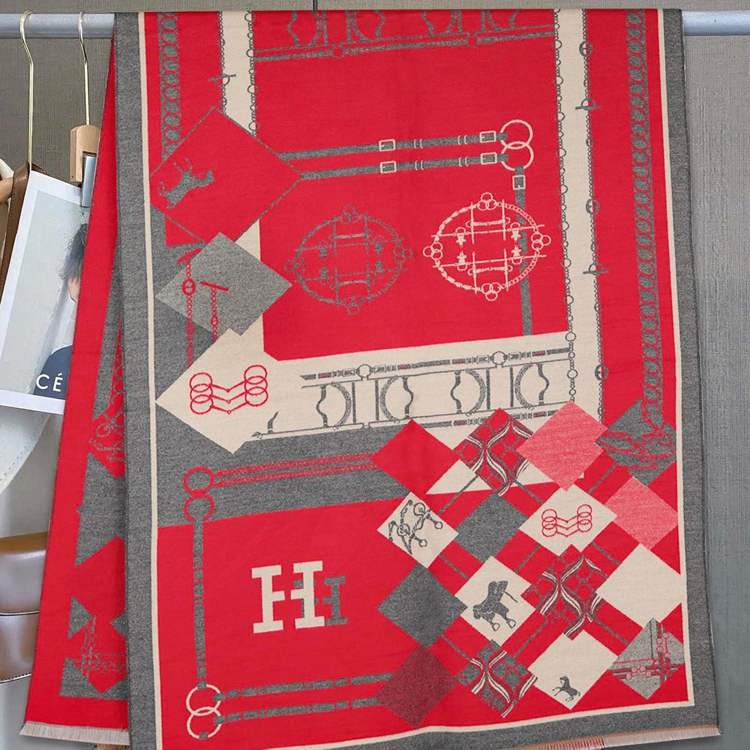 imageEXTREE Scarfs for Women Pashmina Silky Shawl Wrap for Evening Dressing Blanket Open Front Poncho CapeChain Horse Charm Red