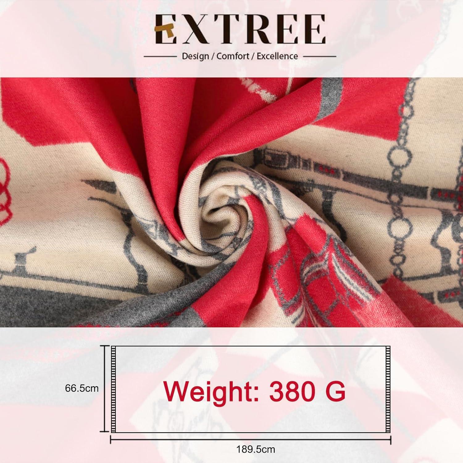 imageEXTREE Scarfs for Women Pashmina Silky Shawl Wrap for Evening Dressing Blanket Open Front Poncho CapeChain Horse Charm Red