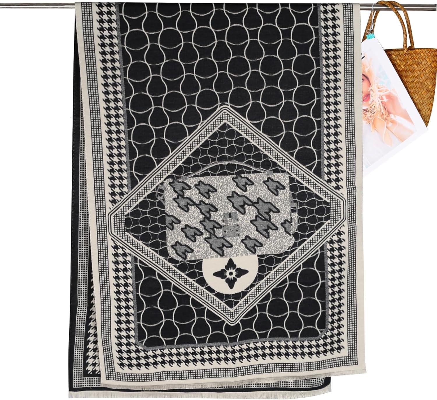 imageEXTREE Scarfs for Women Pashmina Silky Shawl Wrap for Evening Dressing Blanket Open Front Poncho CapeClassic Black and White