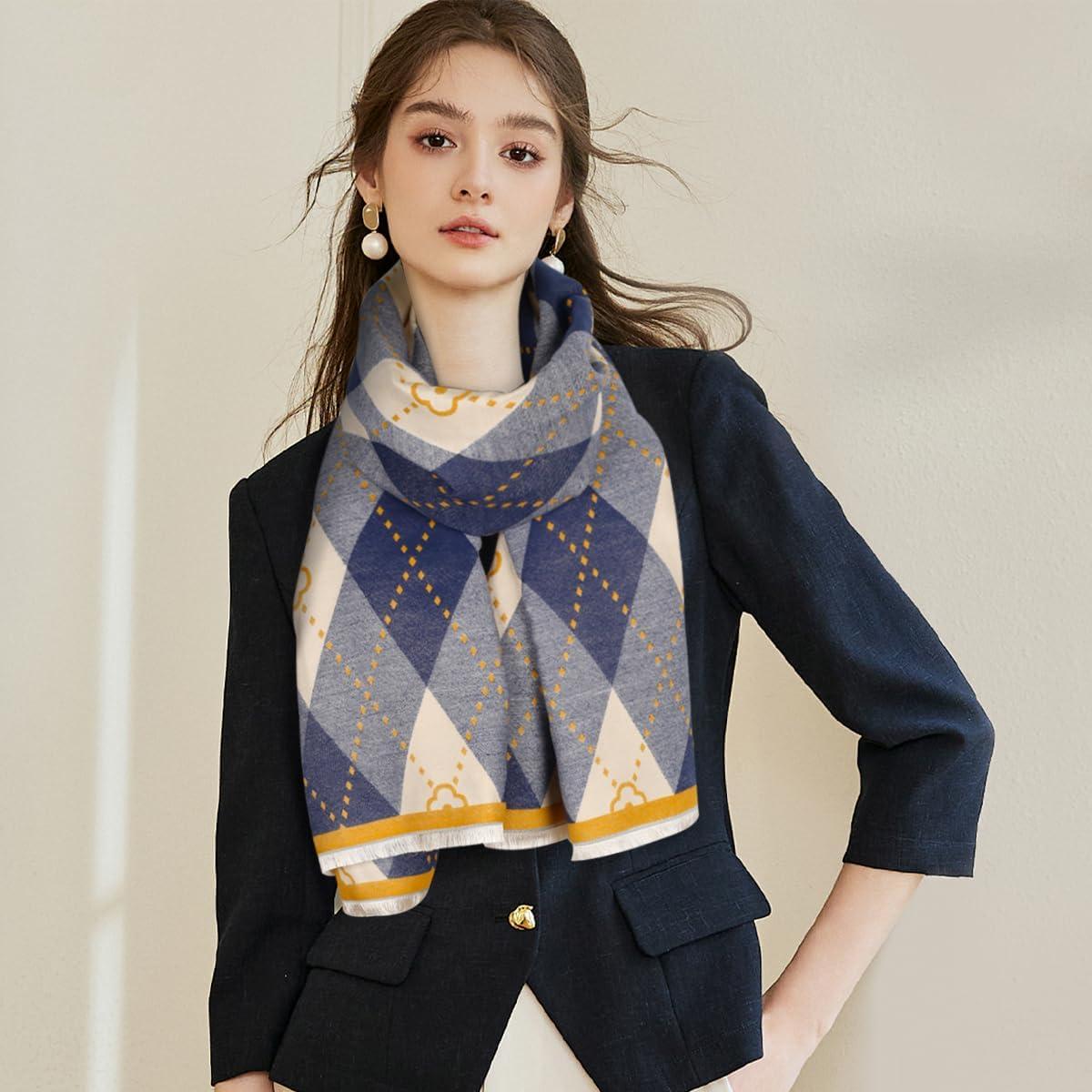 imageEXTREE Scarfs for Women Pashmina Silky Shawl Wrap for Evening Dressing Blanket Open Front Poncho CapeClover Blue Yellow