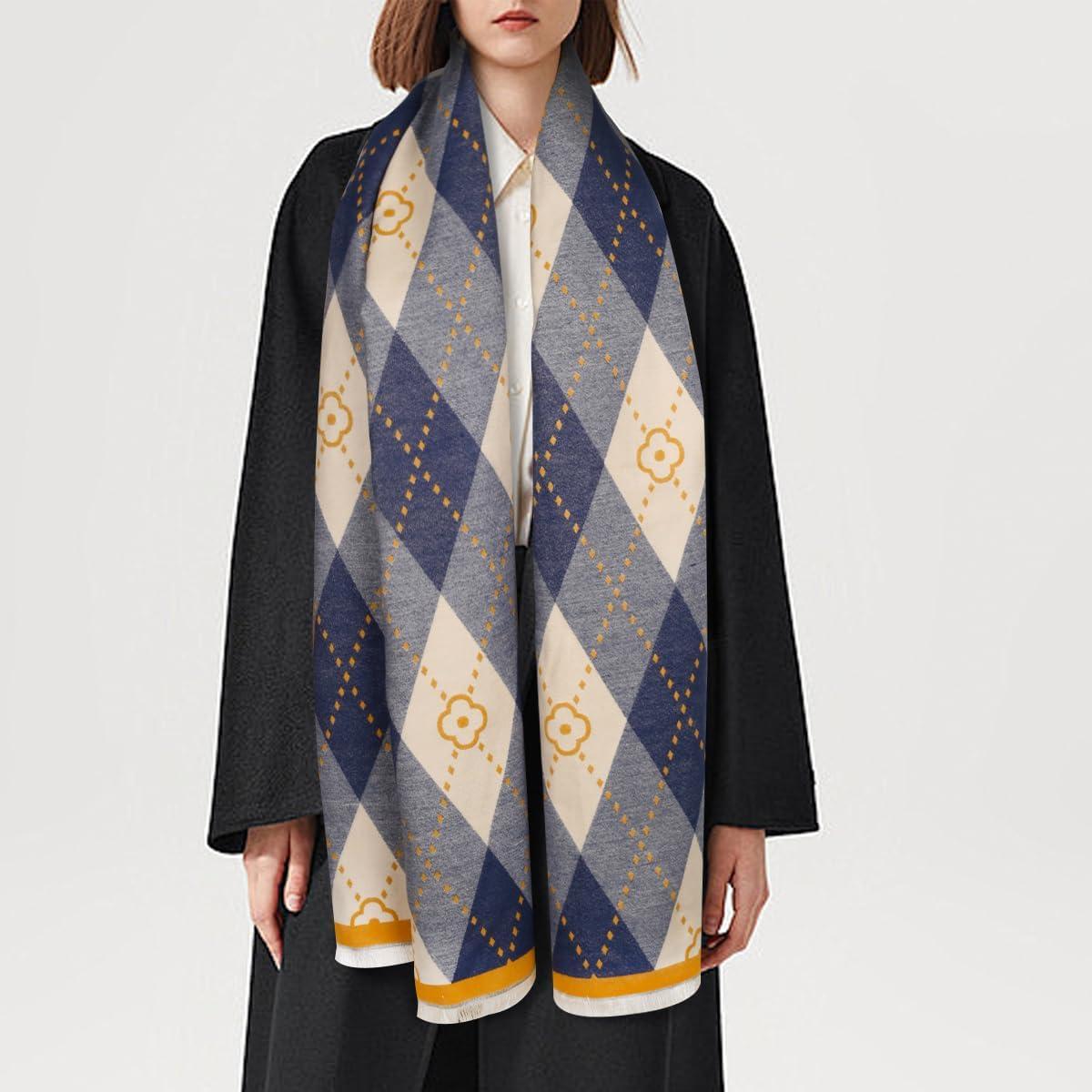 imageEXTREE Scarfs for Women Pashmina Silky Shawl Wrap for Evening Dressing Blanket Open Front Poncho CapeClover Blue Yellow