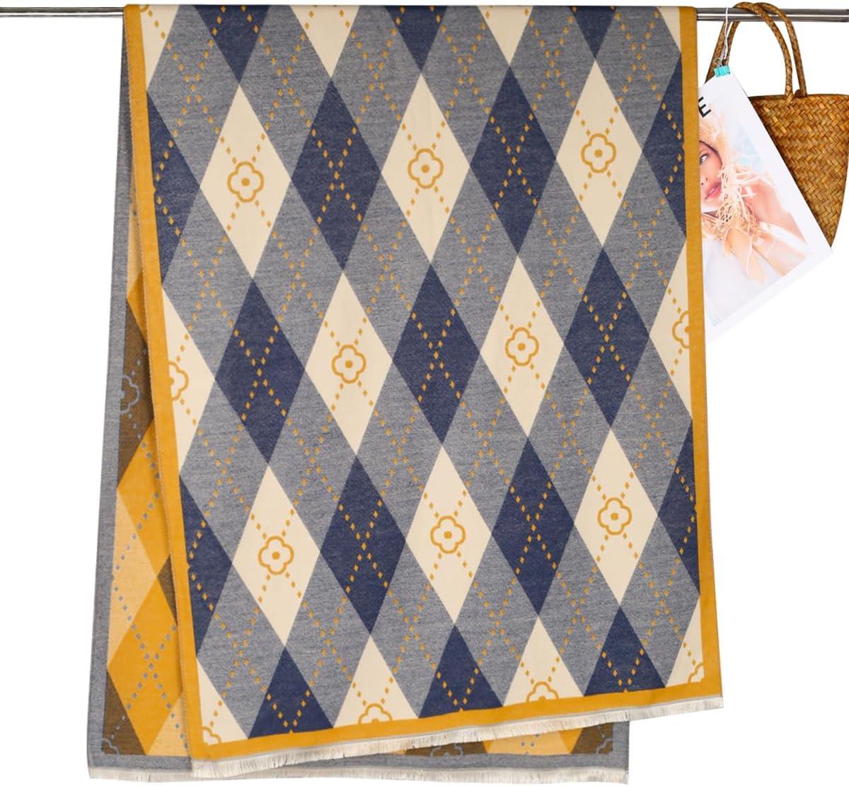 imageEXTREE Scarfs for Women Pashmina Silky Shawl Wrap for Evening Dressing Blanket Open Front Poncho CapeClover Blue Yellow