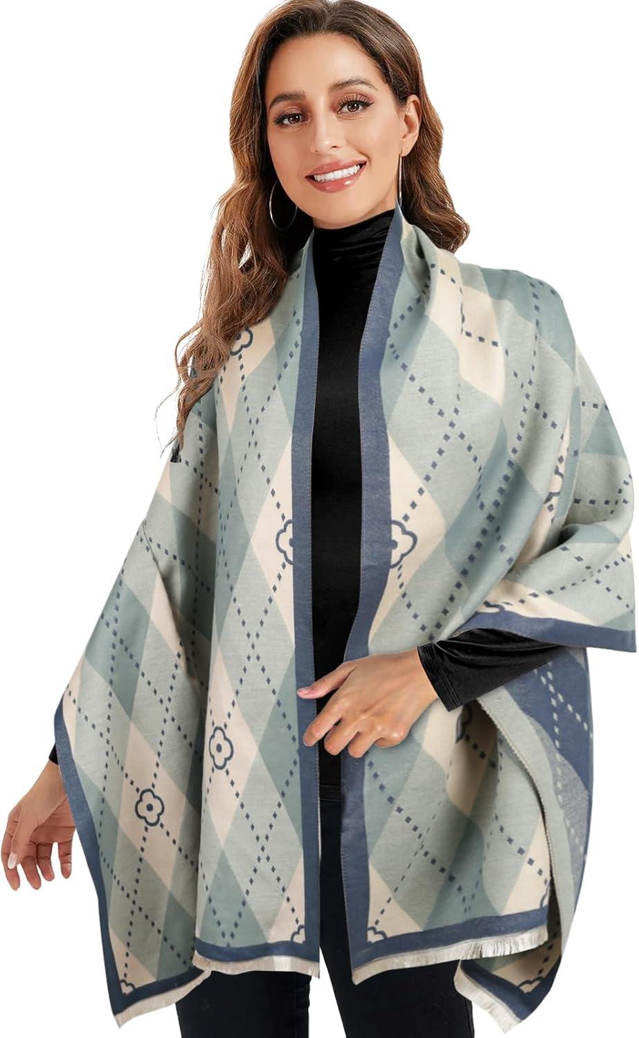 imageEXTREE Scarfs for Women Pashmina Silky Shawl Wrap for Evening Dressing Blanket Open Front Poncho CapeClover Milan
