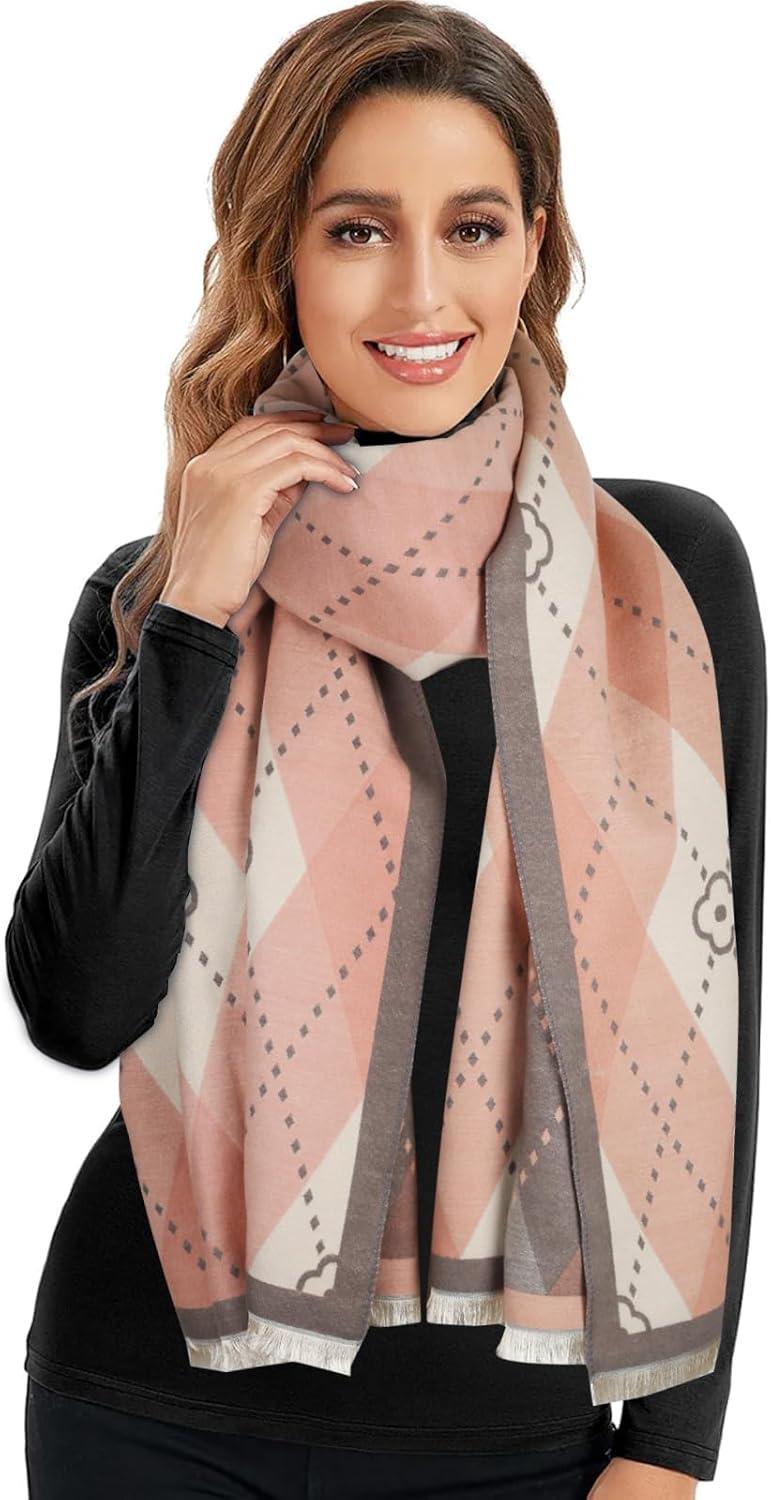 imageEXTREE Scarfs for Women Pashmina Silky Shawl Wrap for Evening Dressing Blanket Open Front Poncho CapeClover Pink