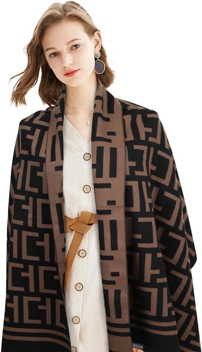 imageEXTREE Scarfs for Women Pashmina Silky Shawl Wrap for Evening Dressing Blanket Open Front Poncho CapeEtype Square Black Coffee