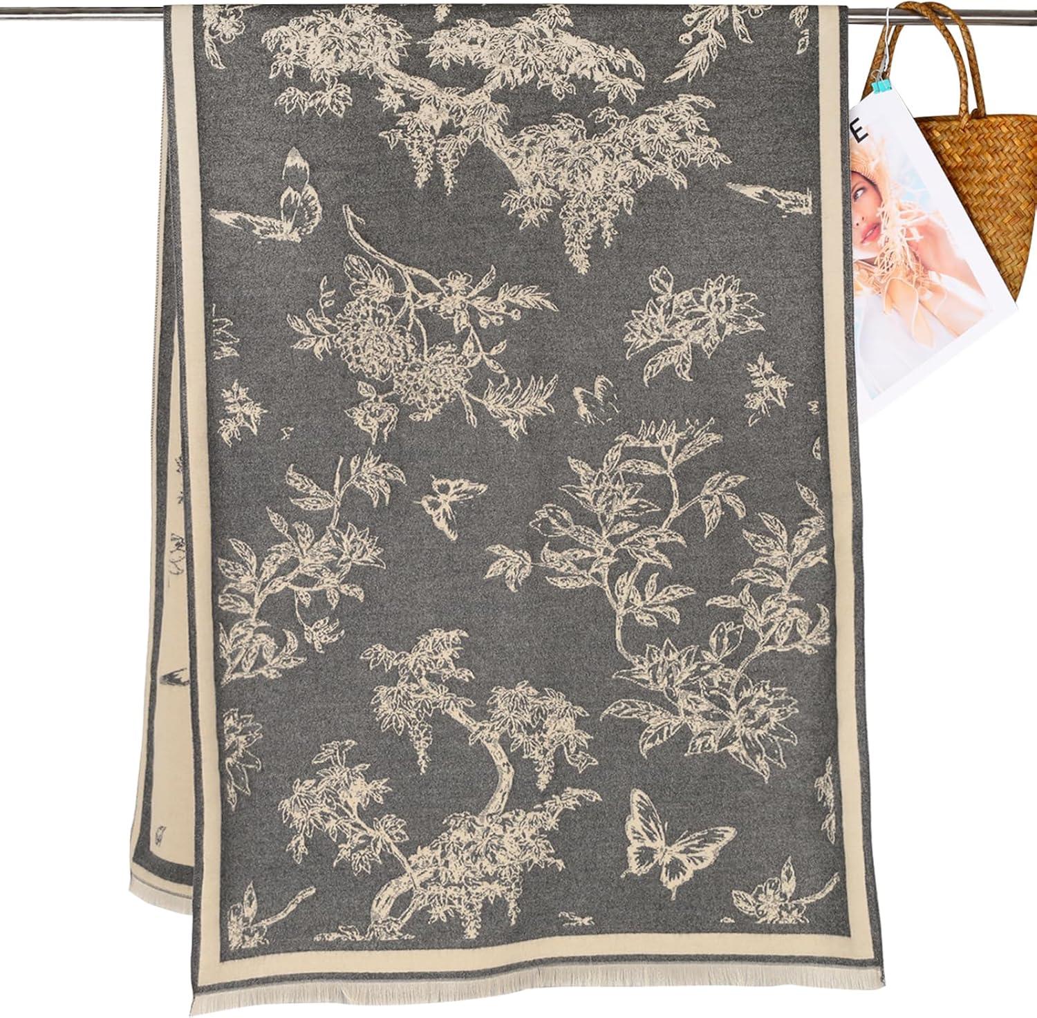 imageEXTREE Scarfs for Women Pashmina Silky Shawl Wrap for Evening Dressing Blanket Open Front Poncho CapeGray Forest