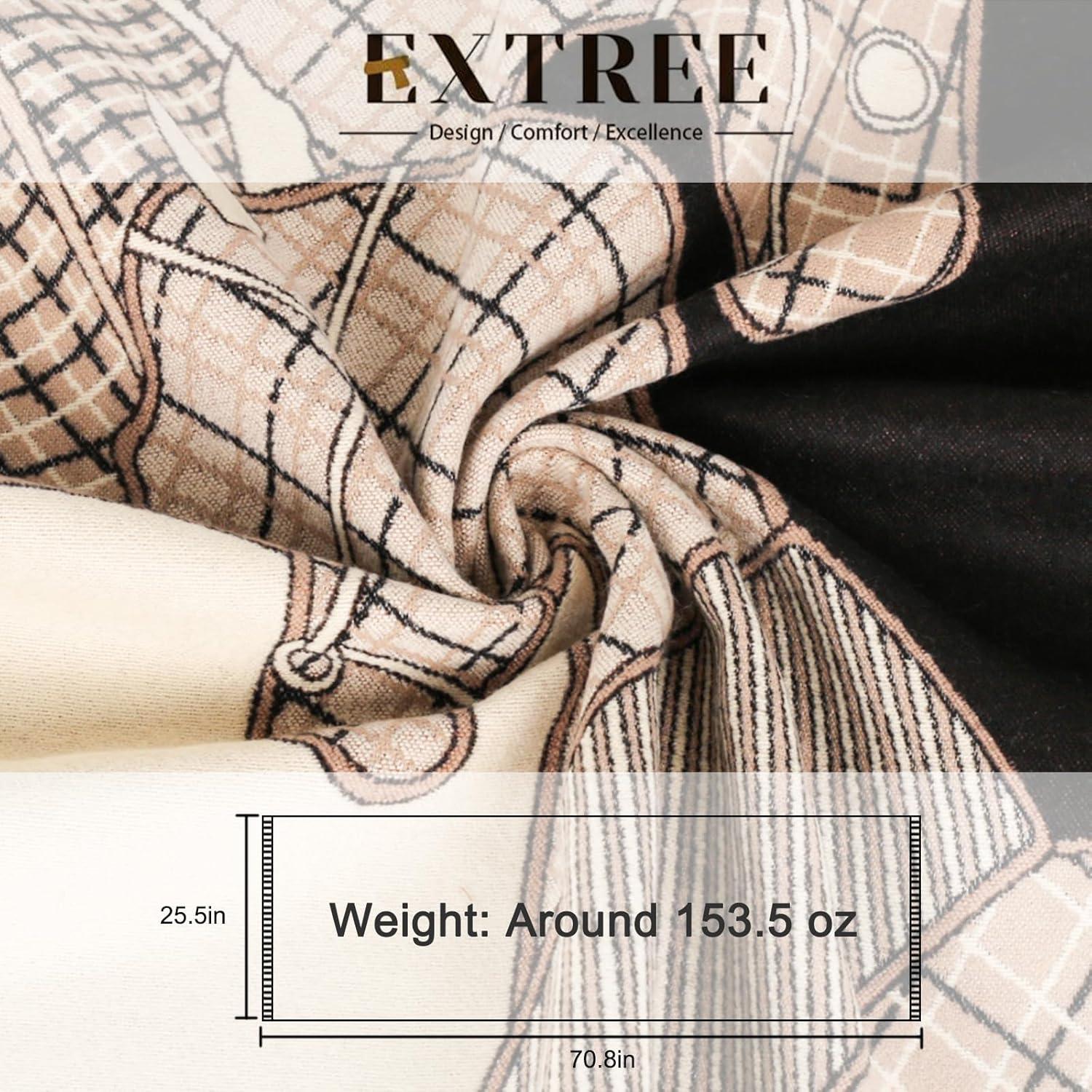 imageEXTREE Scarfs for Women Pashmina Silky Shawl Wrap for Evening Dressing Blanket Open Front Poncho CapeInterwoven Horses Black Beige