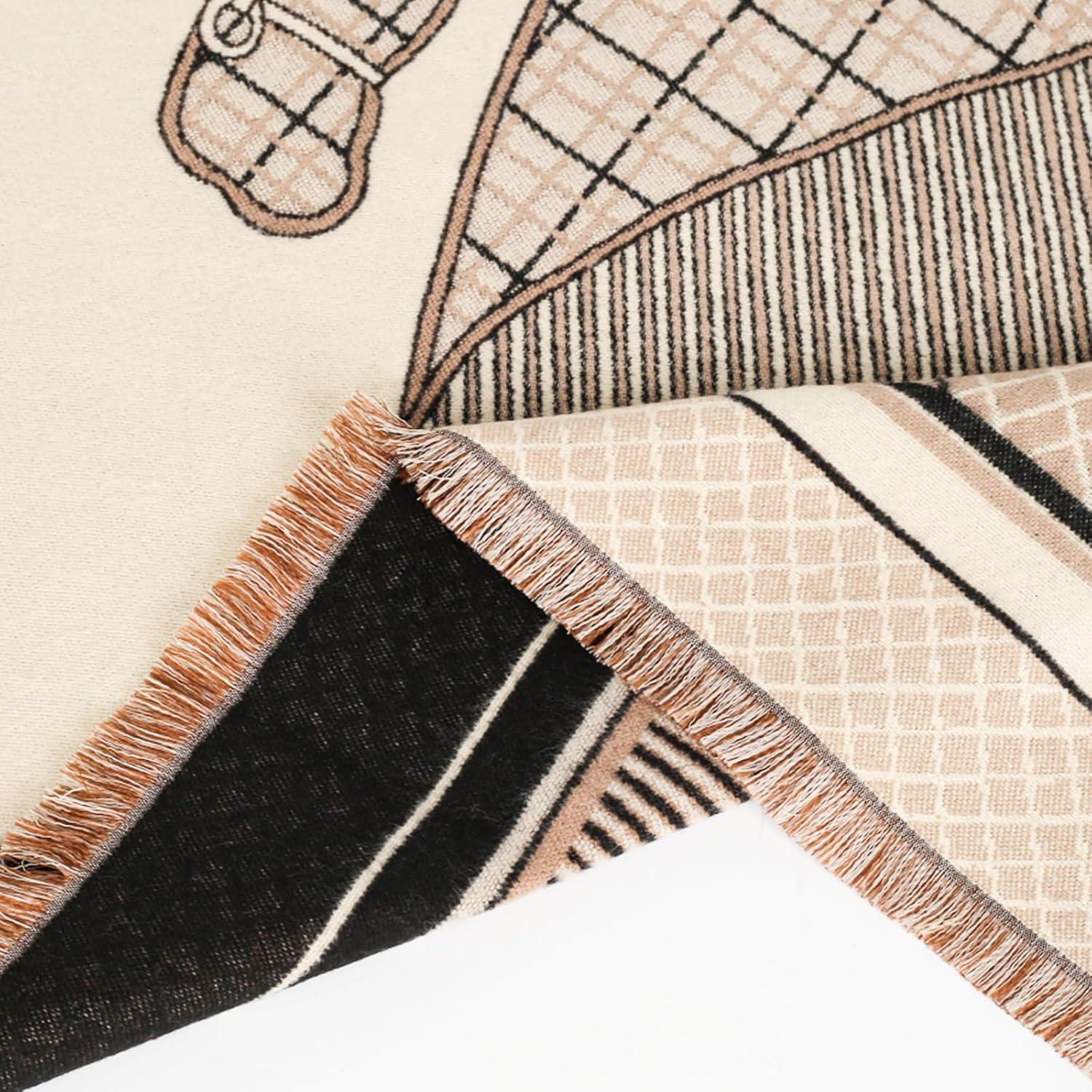 imageEXTREE Scarfs for Women Pashmina Silky Shawl Wrap for Evening Dressing Blanket Open Front Poncho CapeInterwoven Horses Black Beige