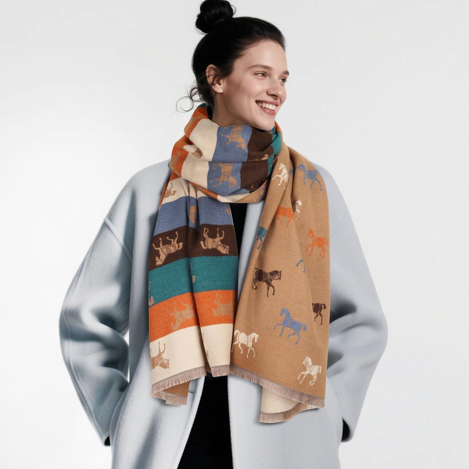 imageEXTREE Scarfs for Women Pashmina Silky Shawl Wrap for Evening Dressing Blanket Open Front Poncho CapeKhaki Pony