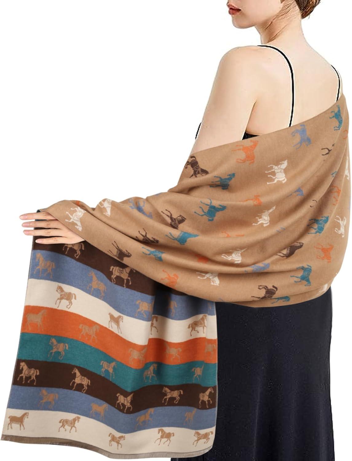 imageEXTREE Scarfs for Women Pashmina Silky Shawl Wrap for Evening Dressing Blanket Open Front Poncho CapeKhaki Pony