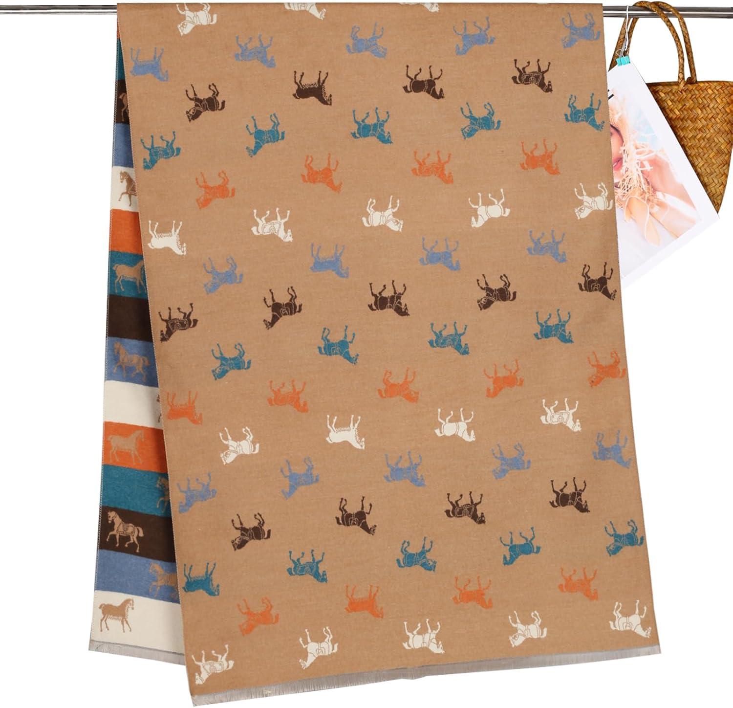 imageEXTREE Scarfs for Women Pashmina Silky Shawl Wrap for Evening Dressing Blanket Open Front Poncho CapeKhaki Pony