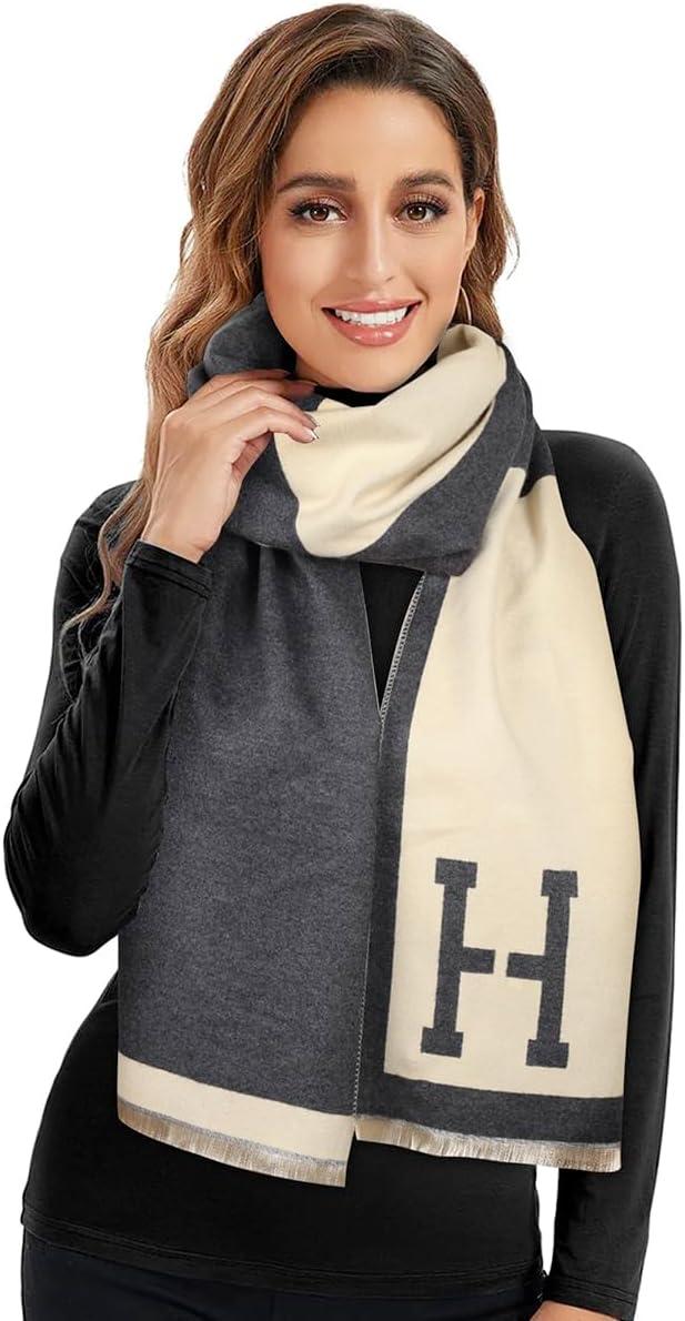 imageEXTREE Scarfs for Women Pashmina Silky Shawl Wrap for Evening Dressing Blanket Open Front Poncho CapeLetter H Black Rice