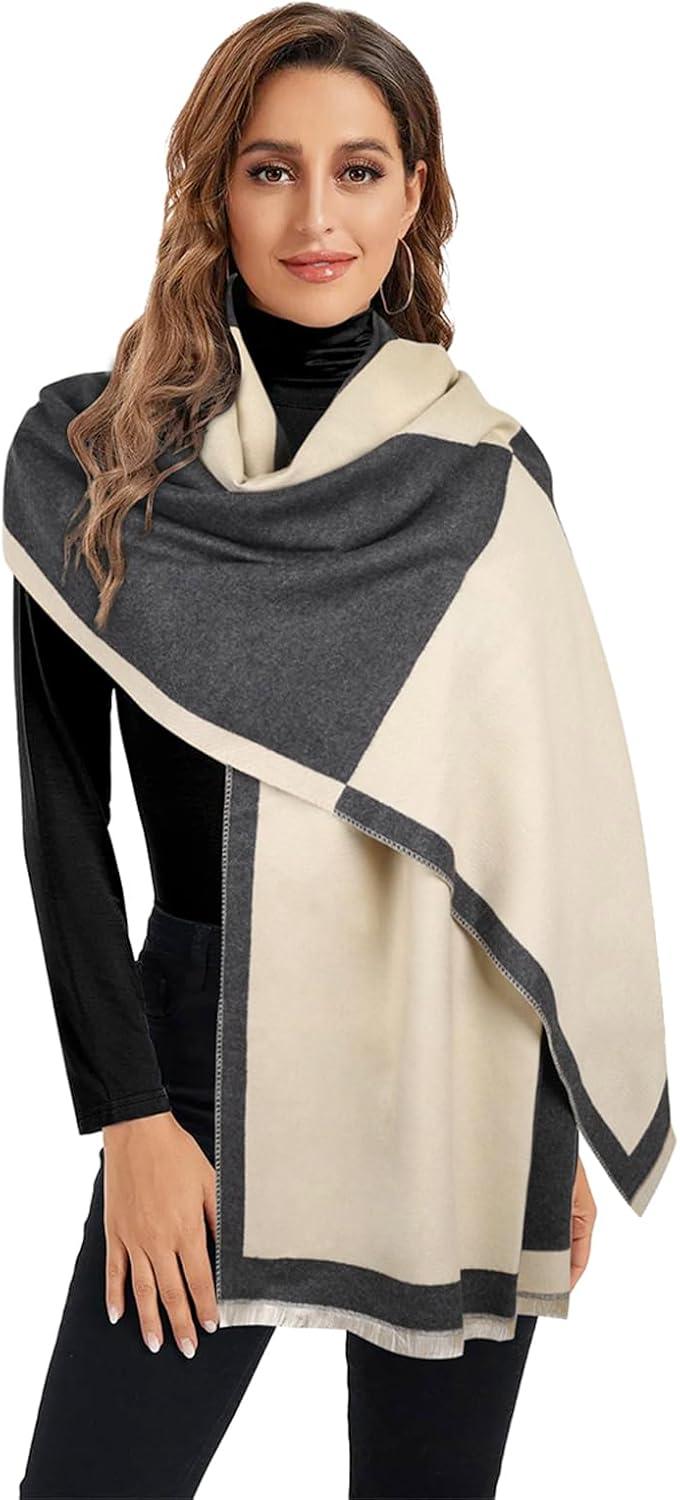 imageEXTREE Scarfs for Women Pashmina Silky Shawl Wrap for Evening Dressing Blanket Open Front Poncho CapeLetter H Black Rice