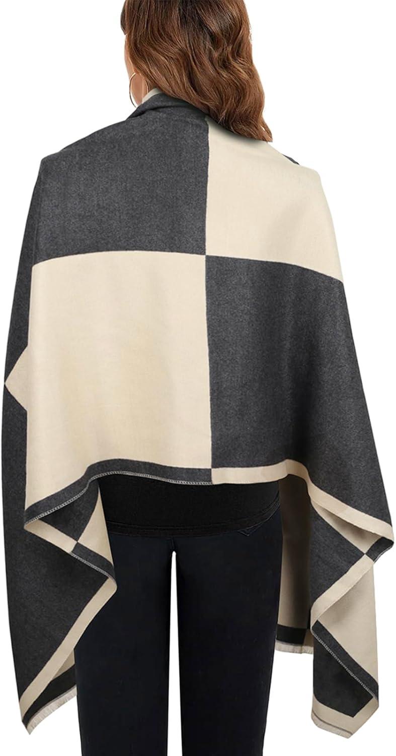 imageEXTREE Scarfs for Women Pashmina Silky Shawl Wrap for Evening Dressing Blanket Open Front Poncho CapeLetter H Black Rice