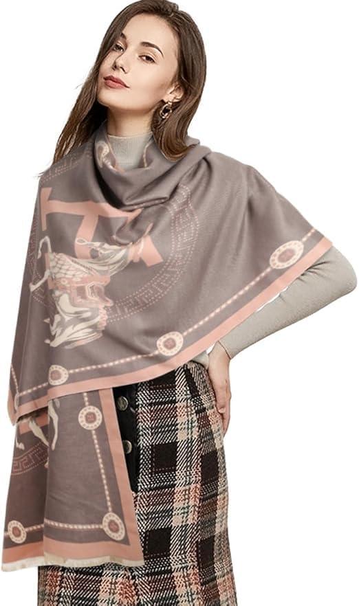 imageEXTREE Scarfs for Women Pashmina Silky Shawl Wrap for Evening Dressing Blanket Open Front Poncho CapeLight Purple Palace Horse