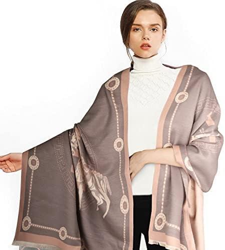 imageEXTREE Scarfs for Women Pashmina Silky Shawl Wrap for Evening Dressing Blanket Open Front Poncho CapeLight Purple Palace Horse