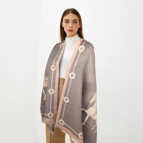 imageEXTREE Scarfs for Women Pashmina Silky Shawl Wrap for Evening Dressing Blanket Open Front Poncho CapeLight Purple Palace Horse