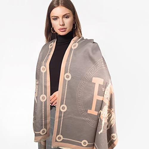 imageEXTREE Scarfs for Women Pashmina Silky Shawl Wrap for Evening Dressing Blanket Open Front Poncho CapeLight Purple Palace Horse