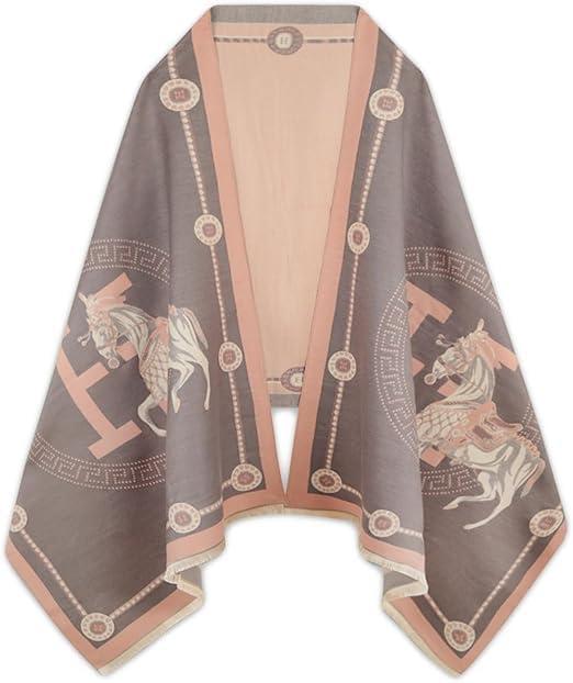 imageEXTREE Scarfs for Women Pashmina Silky Shawl Wrap for Evening Dressing Blanket Open Front Poncho CapeLight Purple Palace Horse