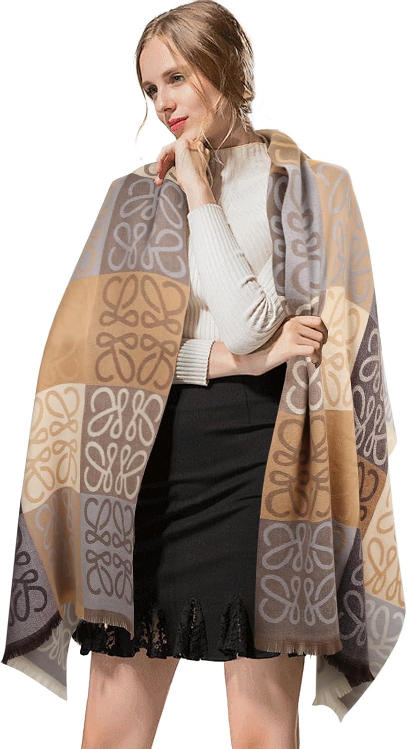 imageEXTREE Scarfs for Women Pashmina Silky Shawl Wrap for Evening Dressing Blanket Open Front Poncho CapeLoewe Camel