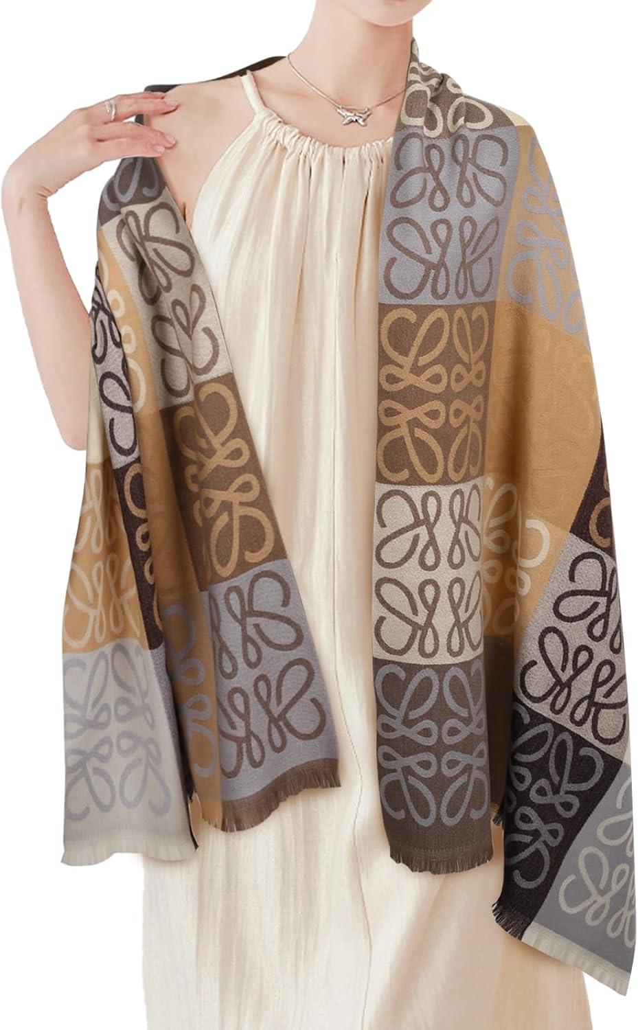 imageEXTREE Scarfs for Women Pashmina Silky Shawl Wrap for Evening Dressing Blanket Open Front Poncho CapeLoewe Camel