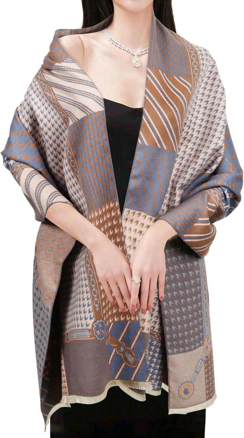 imageEXTREE Scarfs for Women Pashmina Silky Shawl Wrap for Evening Dressing Blanket Open Front Poncho CapeMorandi Powder